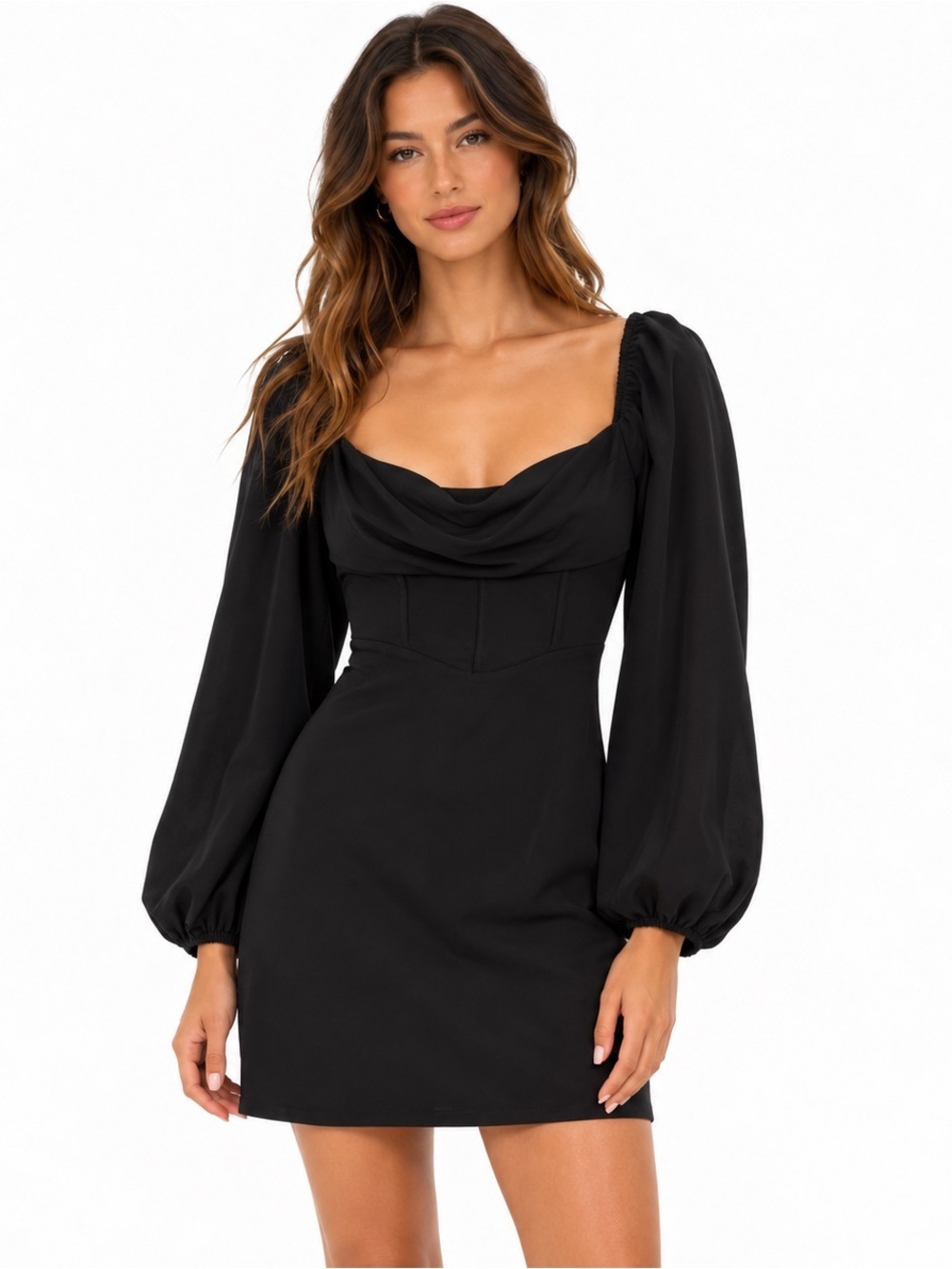 Princess Polly Lillie Long Sleeve Mini Dress Black NWT US 12 AU 16 Puff Sleeve